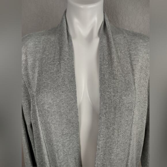 Avenue Waterfall Gray Metallic Thread Gray Ribbed Detail Open Cardigan 14/16 - Picture 6 of 10
